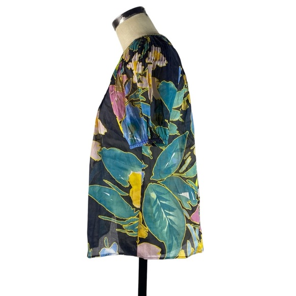 NEW Daniel Rainn Embroidered Floral Top Blouse Small Black Multi Linen Blend NWT - Picture 5 of 12